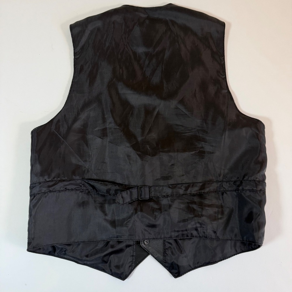 Coleman Outdoors Mens Black Genuine‎ Leather Vest Medium Western Biker - Picture 2 of 7